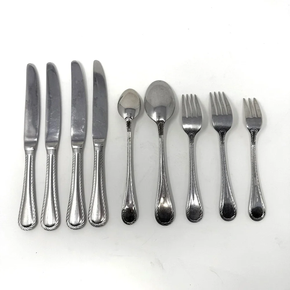Cambridge Carlyle Flatware Stainless Steel Silverware Twisted Rope Edge Set‎ 9
